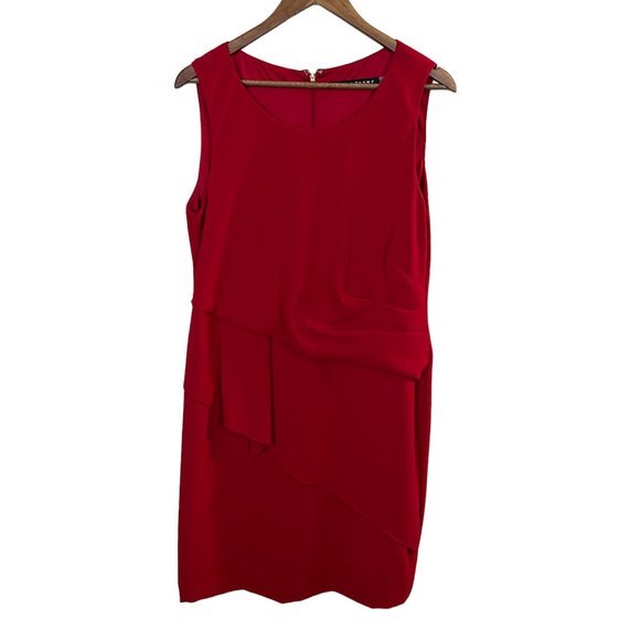 Ivanka Trump Dress 14 Red Sheath Ruffle Layered Pleated‎ Sleeveless Knee Length - Picture 1 of 10